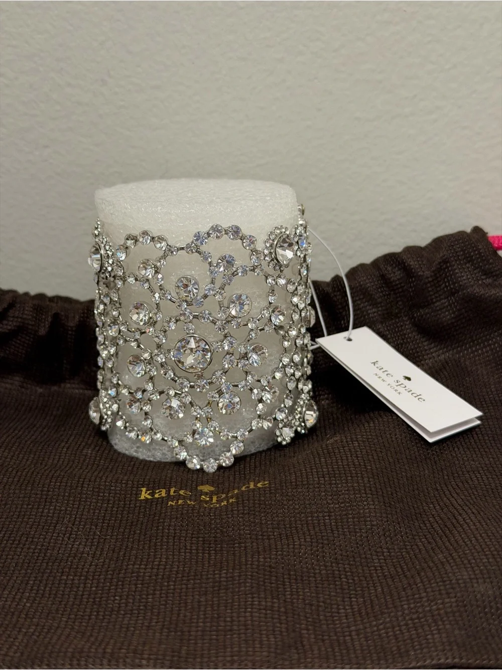 Kate Spade Bridal Crystal Lace Statement Cuff Bracelet Silver Rhinestone NWT - Picture 1 of 8